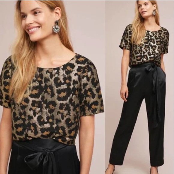 HUTCH metallic gold and black leopard jacquard print top - Picture 1 of 9